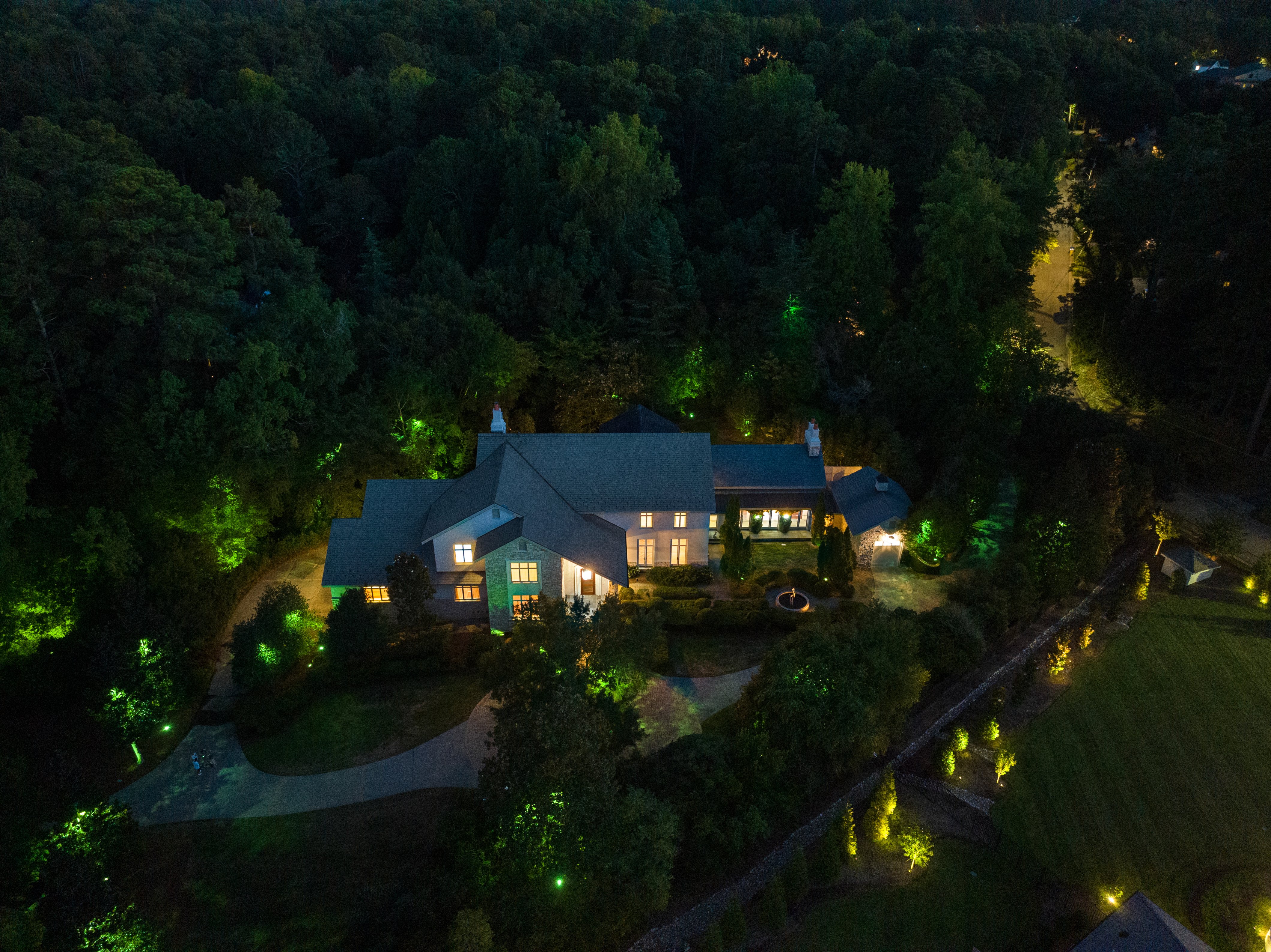 Arial view of home at night