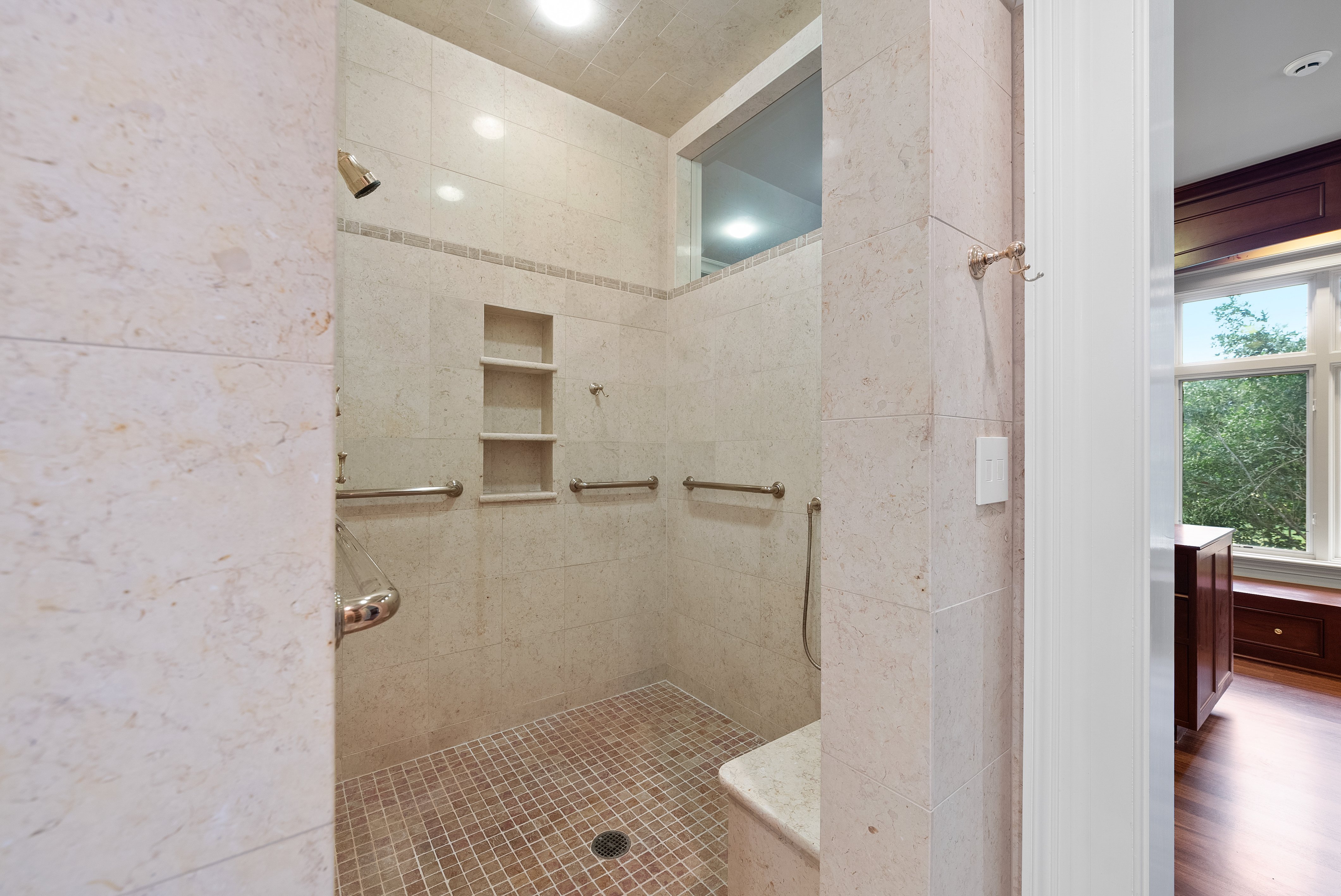 A grand standing shower area