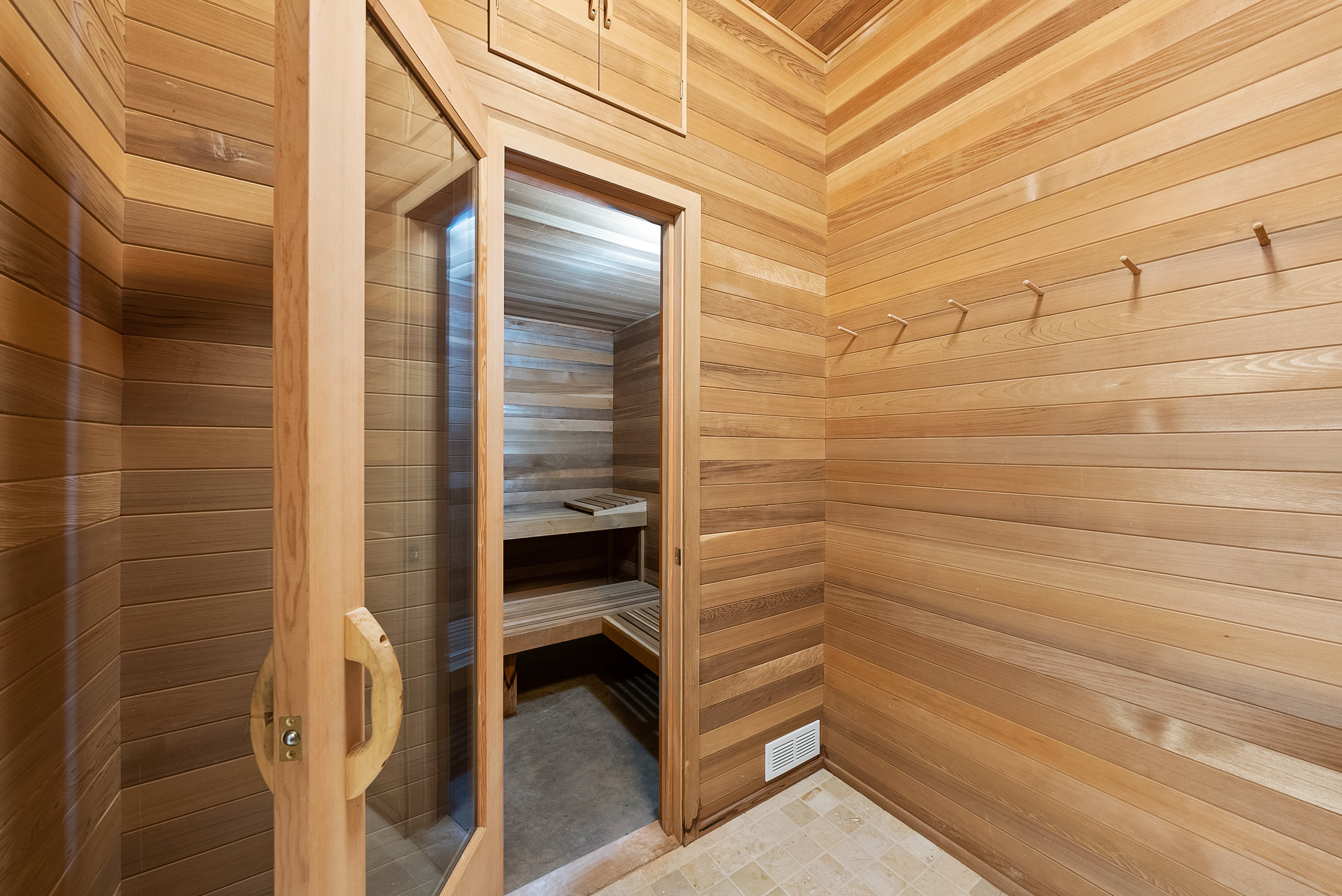 A doorway to an indoor sauna.